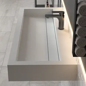 Yeni varış Modern küçük katı yüzeyli akrilik duvar asılı lavabo dikdörtgen el lavabo süzgeç yapay taş kabine