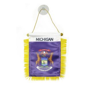 Bandera Personalizada de Satén del Estado de Michigan, Impresión Digital, Mini Bandera para Auto, Borlas Amarillas, Hecha de Poliéster y Plástico, para Uso Automotriz - Product Image 1