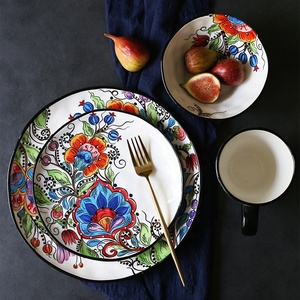 Handmade Irregular Porcelain 6 PCS Bohemian Steak Plate Set <b>Dinnerware</b> Set - Product Image 3