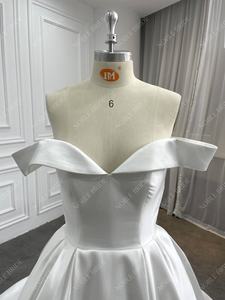 여성 오프 숄더 미카도 포켓 아이보리 라인 사용자 정의 신부 웨딩 원피스 - Product Image 3