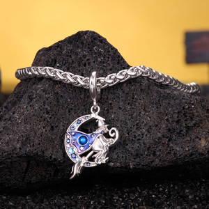 Silver Plated <b>Witch</b> Flying on Broom Charm with Blue Enamel and Zircon Stones Cartoon Pendant Unisex <b>Gift</b> Jewelry - Product Image 3