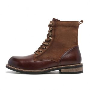 Retro Fashion Men's Personalized Lace-up Ankle Waterproof Leather <b>Boots</b> Handcrafted Winter Outdoor Work 2025 New Trend - Product Image 3