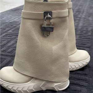 Hot Product Botines Dama Shark Lock Wedge Heel Shoes Short <b>Boots</b> for Woman - Product Image 2