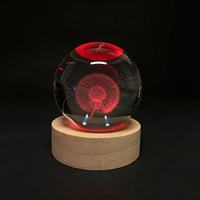 Lampe de table LED USB créative 3D artistique lumineuse moderne en forme de boule de cristal, motif pissenlit, étoile, lune, taille moyenne, pour chambre et décoration intérieure