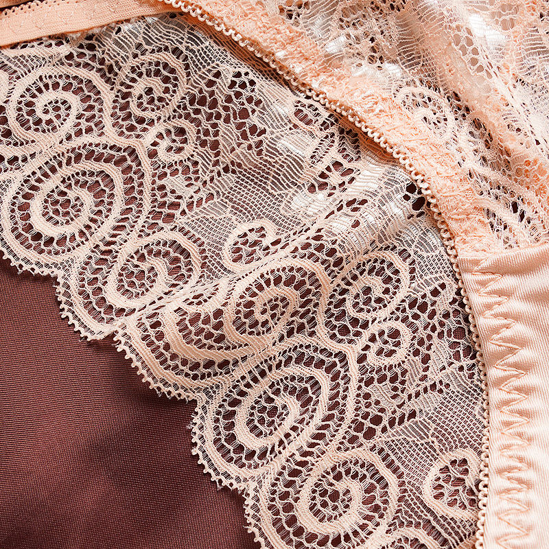 Wholesale Women Sexy Fashion Solid Color Seamless Soft Transparent Lace Briefs Panties