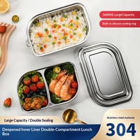 Boîte à bento rectangulaire à double étage en acier inoxydable 304 personnalisable avec compartiments et fermeture hermétique