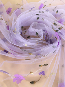 투투 원피스 의류를위한 아름다운 꽃 자수 녹색 꽃 자수 메쉬 레이스 직물 부드러운 얇은 명주 그물 직물 - Product Image 5