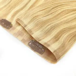 Factory Wholesale Price Drop Shipping Seamless Clip in PU Weft Double Drawn 100% Remy Human Hair Extension Invisible Clip in