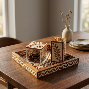 Juego de quemador de incienso de madera hecho a mano con bandeja con diseño de hojas y tarro acrílico, soporte aromático de sándalo, para uso en todas las estaciones. - Product Image 1