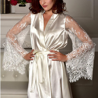 Chemise de Nuit en Maille Transparente en Dentelle à Manches Longues pour Femme, Vêtement de Nuit en Soie Glacée, Grande Taille