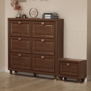 Zapatero de Madera Maciza con 6 Puertas Abatibles, Almacenamiento Interior para el Hogar - Product Image 2
