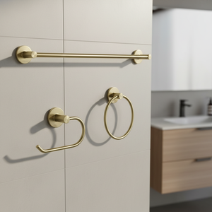 Ensemble d'accessoires de salle de bain décoratifs en or mat 3 pièces avec porte-serviettes et porte-papier Fabriqué au Vietnam - Product Image 1