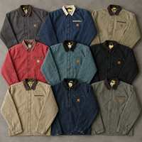Veste de travail en toile personnalisée pour homme, col en velours côtelé, poche zippée, coton délavé, style vintage streetwear, marque privée, fabrication OEM ODM