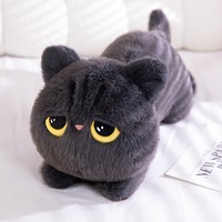 Coussin long en peluche chat noir et gris avec logo personnalisé, jouet en peluche chaton aux grands yeux, poupée animale en peluche, coussin de lit et de canapé, cadeau