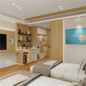 Juego de Muebles Modulares para Dormitorio de Hotel de 3 Estrellas, Estructura de Cama de Madera Económica con Mesitas de Noche, Armario y Mueble para TV - Product Image 2
