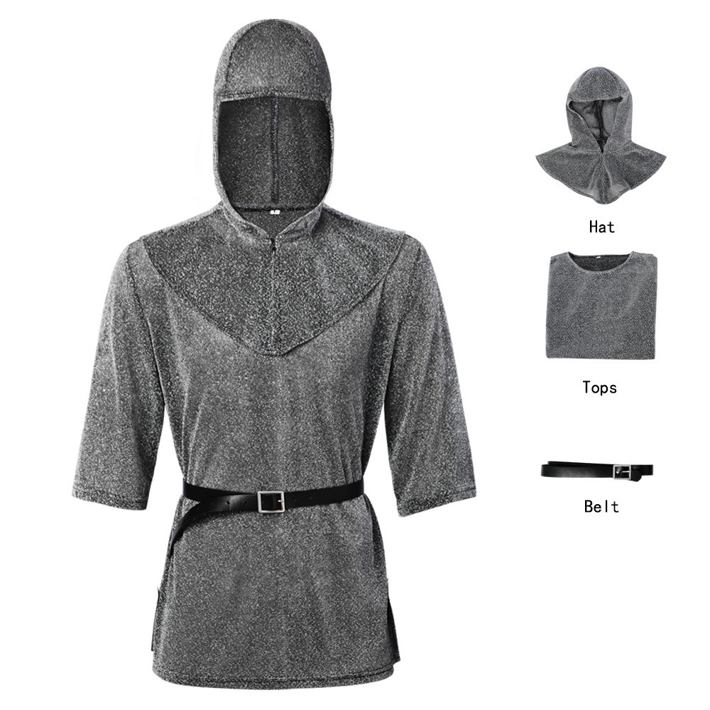 Tenue équestre en maille grise (chapeau, chemise, ceinture)
