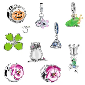 Nouveau citrouille fleur grenouille hibou perle tour pendentif ajustement Original marque breloques S925 Bracelet en argent Sterling bricolage femmes bijoux