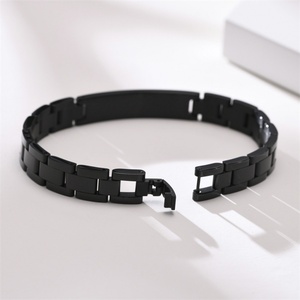 Wholesale Black Stainless Steel <b>Men</b> Bracelet Custom Engraved Bend Brand Watch Bracelet - Product Image 5
