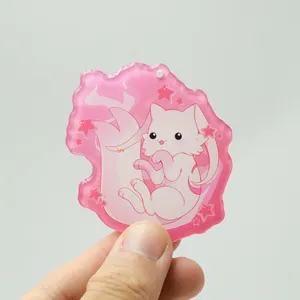 Jinlei best selling popular gifts personalized clear epoxy charms broken glass glitter custom cartoon anime acrylic keychains