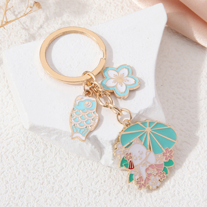 Lovely Cute Japanese Zinc Alloy Enamel Carabiner Keychain Cherry Blossom Kimono Umbrella <strong>Sweet</strong> Style Women Girls Friendship <strong>Gift</strong> - Product Image 3