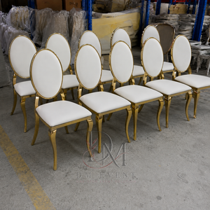 Round Back <b>Gold</b> Stainless Steel Wedding Reception <b>Chair</b> with White Cushion for Banquet Halls Wholesale Seating - Product Image 3