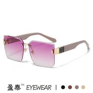 Eyewear Frameless <b>Square</b> <b>Sunglasses</b> UV400 Women's Fashion Street Style Runway Look Black Plastic Metal Frame - Product Image 2