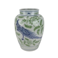 Vase en céramique décoratif de haute qualité RXCG17-A, peint à la main, motif de fleurs et d'oiseaux bleu-vert, pour la décoration de la maison, table d'hôtel