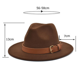 Sombrero Fedora de Fieltro de Dos Tonos con Ala Ancha para Mujer, Clásico, Vintage, Unisex, para Adultos, con Rayas Blancas y Parches, Estilo <span class=keywords><strong>Jazz</strong></span> - Product Image 3