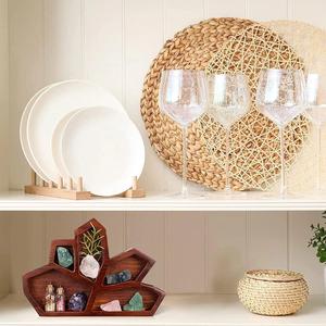 Plateau décoratif en bois massif, forme irrégulière, style bohème, ornement de bureau, plateau de rangement et de présentation - Product Image 4