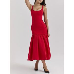 Femmes élégantes décontracté robes <span class=keywords><strong>de</strong></span> soirée formelles rouge Midi longueur col carré fée Sexy nuit Style chinois fête Top Sites - Product Image 1