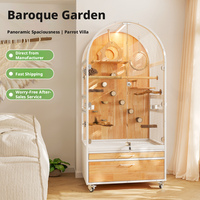 Cage à oiseaux moderne semi-circulaire en bois massif, villa pour perroquets en verre transparent, grande volière d'intérieur pour animaux de compagnie, cadre en fer pliable