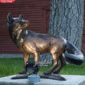 Estatua de zorro de bronce fundido para jardín, escultura decorativa de Metal, latón, animales