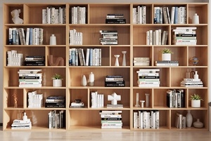 Bibliothèque murale minimaliste moderne en bois pour salon, avec rangement <span class=keywords><strong>et</strong></span> design en treillis, à assembler soi-même - Product Image 2