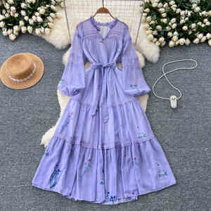 Ropa de mujer mixta y combinada de gama alta Nuevos vestidos para adultos con patrón floral de ganchillo y decoración de encaje para la primavera - Product Image 6