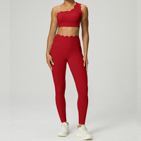 Conjunto Deportivo de Dos Piezas para Yoga: Sujetador Deportivo de Encaje Transpirable de un Solo Hombro y Leggings de Cintura Alta