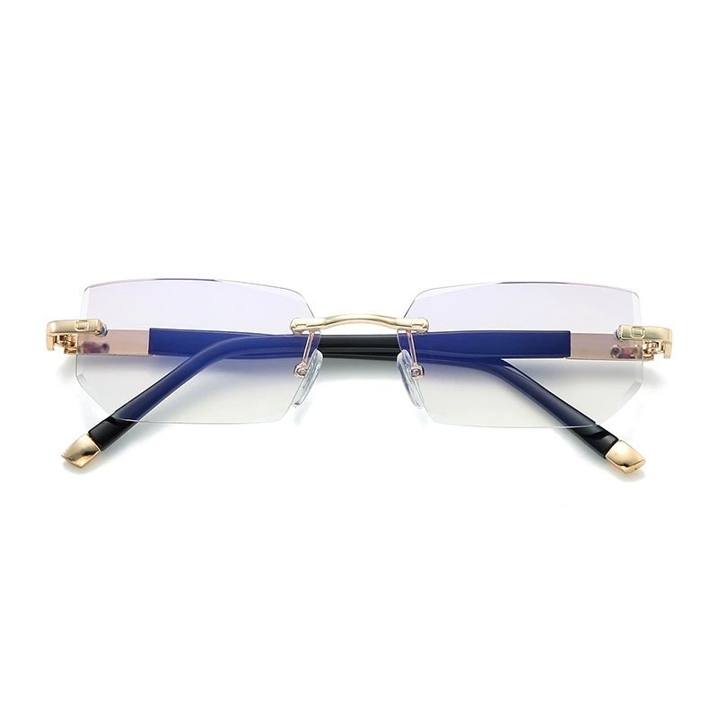 Metal Rimless Anti Blue Reading Glasses with Trimmed Shape Lens for Blue Light Protection