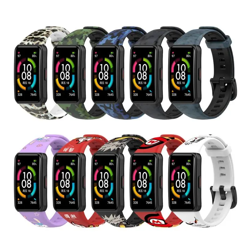 Printing Strap For Huawei Band 6 Silicone Strap WristBand Smart Wristband Bracelet Strap For Huawei Honor Band6 Camouflage Strap