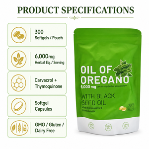 Huile d'<span class=keywords><strong>origan</strong></span> avec huile de nigelle en gélules molles 6000mg Équivalent à base de plantes Soutien immunitaire 300 unités - Product Image 5