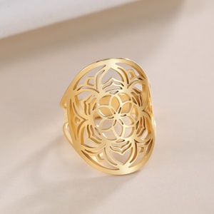 Anello Regolabile a Forma <span class=keywords><strong>di</strong></span> <span class=keywords><strong>Fiore</strong></span> <span class=keywords><strong>di</strong></span> <span class=keywords><strong>Loto</strong></span> per Donne, <span class=keywords><strong>Anelli</strong></span> Aperti in Acciaio Inossidabile, Gioielli Mandala Buddista, Novità - Product Image 4