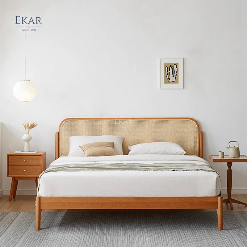 EKAR-muebles de diseño moderno Simple, tamaño de tela, marco de cama de madera maciza, cama de dormitorio principal de Hotel