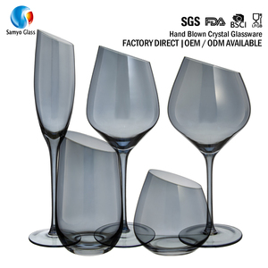 Copas de Vino Personalizadas Samyo, Galvanizadas, Color Gris Humo, Cristal, Blanco, Vino Tinto, Champán, Copas de Vino Inclinadas - Product Image 1