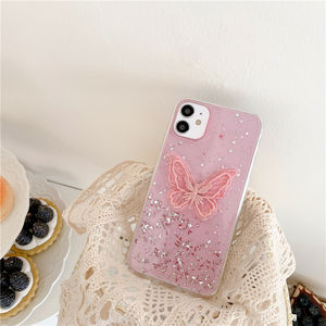 Étui papillon en dentelle pour <span class=keywords><strong>iPhone</strong></span> 16 15 14 13 12 <span class=keywords><strong>11</strong></span> Pro Max Mini XR XS Max Fashion Pink Glitter Back Cover Conque - Product Image 2