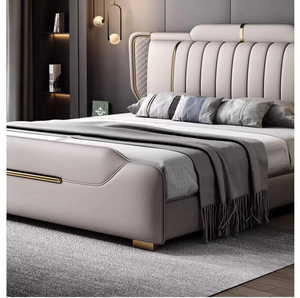 Cadre de lit moderne en bois de chêne européen avec rembourrage en cuir et <span class=keywords><strong>sommier</strong></span> <span class=keywords><strong>à</strong></span> <span class=keywords><strong>ressorts</strong></span>, avec rangement, durable et écologique, ensemble de lit de taille spéciale - Product Image 2
