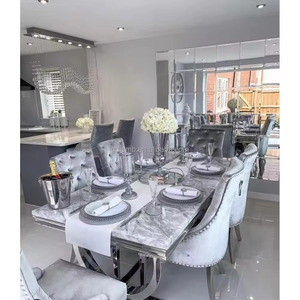 Set Moderno di Lusso con <span class=keywords><strong>Tavolo</strong></span> <span class=keywords><strong>da</strong></span> <span class=keywords><strong>Pranzo</strong></span> in <span class=keywords><strong>Marmo</strong></span> Grigio <span class=keywords><strong>e</strong></span> 6 Sedie per Cucina <span class=keywords><strong>e</strong></span> Ristorante - Product Image 1