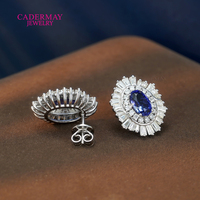 Ensemble de bijoux de luxe en argent sterling 925 avec saphir ovale en moissanite de 8*12 mm, boucles d'oreilles, bague et pendentif en bleuet de 6x9 mm