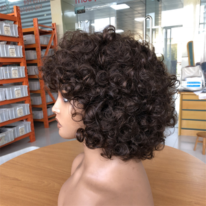 Parrucche di <span class=keywords><strong>Capelli</strong></span> Umani Ricci e Voluminosi <span class=keywords><strong>con</strong></span> <span class=keywords><strong>Frangia</strong></span>, Colore Marrone, <span class=keywords><strong>Capelli</strong></span> Remy, Ricci Fumi, Bob Corto, Ricci a Uovo, Parrucche Realizzate a Macchina per Donne - Product Image 2