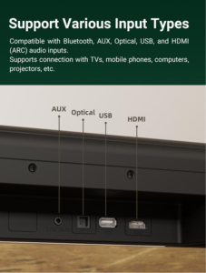 Barre de son élégante 2.1 avec caisson de basses intégré, contrôle indépendant des basses et des aigus, 6 haut-parleurs, configuration audio sans fil pour salon et téléviseur - Product Image 5