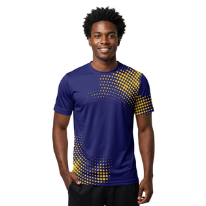 Camiseta de Fútbol Azul Marino para Hombre, Manga Corta, Cuello Redondo, Diseño Geométrico de Puntos - Product Image 1