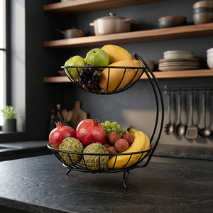 Panier à fruits moderne à double niveau en métal, paniers de rangement de cuisine sur pied, conception soudée durable - Product Image 3