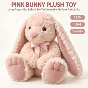 Peluche <span class=keywords><strong>Coniglio</strong></span> Rosa con Orecchie Lunghe e Morbide, Finta Pelliccia <span class=keywords><strong>di</strong></span> <span class=keywords><strong>Coniglio</strong></span>, Personalizzabile OEM ODM, Vendita all'Ingrosso e al Dettaglio, 25cm - Product Image 1